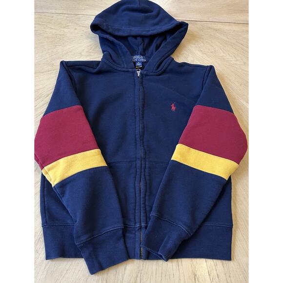 Polo Ralph Lauren Hoodie Colorblock Blue Maroon Logo Zip Up Women XS / Youth M - Picture 10 of 16